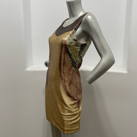 Sheri Bodell Sequined Gold Brown Cocktail Mini Dress Size S BNWT - Picture 3 of 15